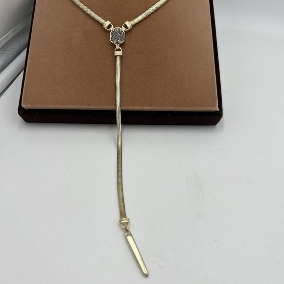 Kendra Scott Starla Y Necklace 21" Long Druzy Stone Gold Tone Long Line Sexy - Picture 2 of 11